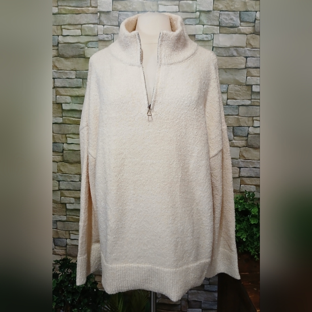 New XL Chunky Cream Half-Zip Sweater Wool Blend Lillusory Cottagecore Cabincore